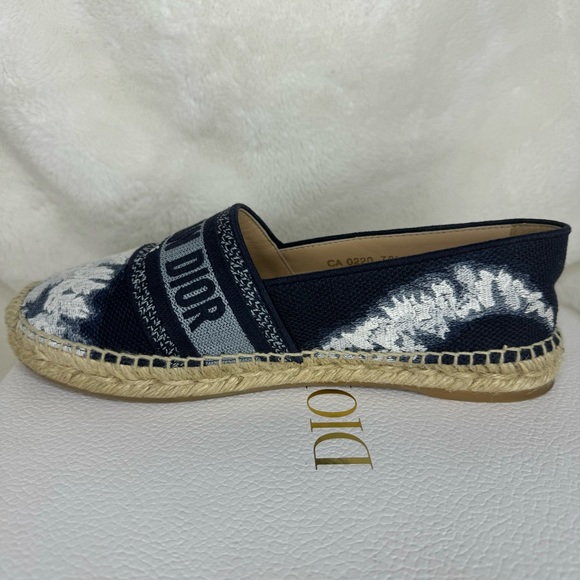 Dior Granville Tie Dye Denim Blue White Logo Embroidered Espadrille - Picture 7 of 14